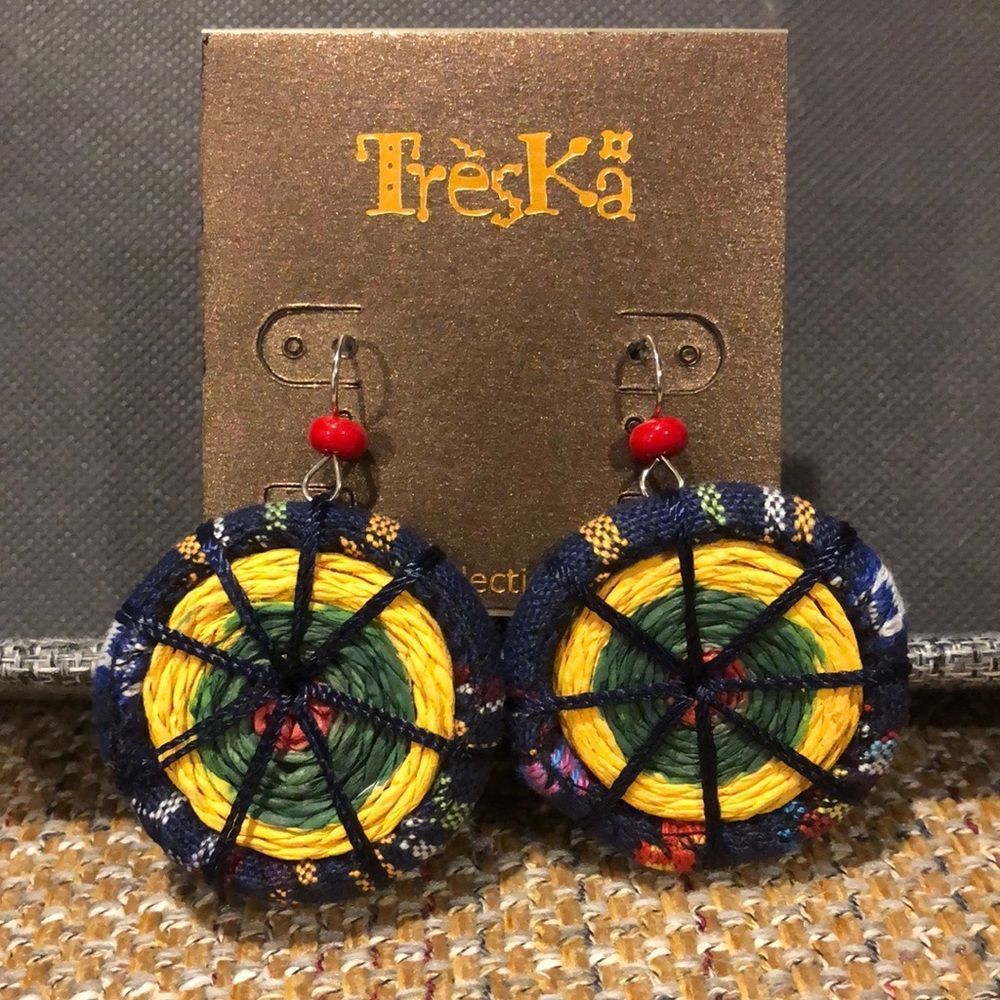 TRESKA Woven Multicolor Round Earrings NWT